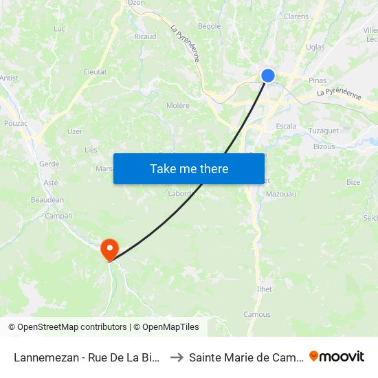 Lannemezan - Rue De La Bigorre to Sainte Marie de Campan map