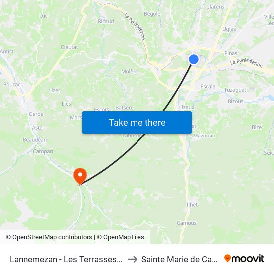 Lannemezan - Les Terrasses D'Aure to Sainte Marie de Campan map