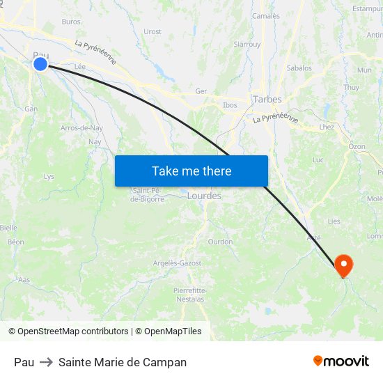 Pau to Sainte Marie de Campan map