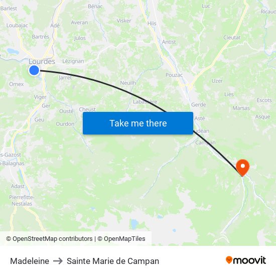Madeleine to Sainte Marie de Campan map