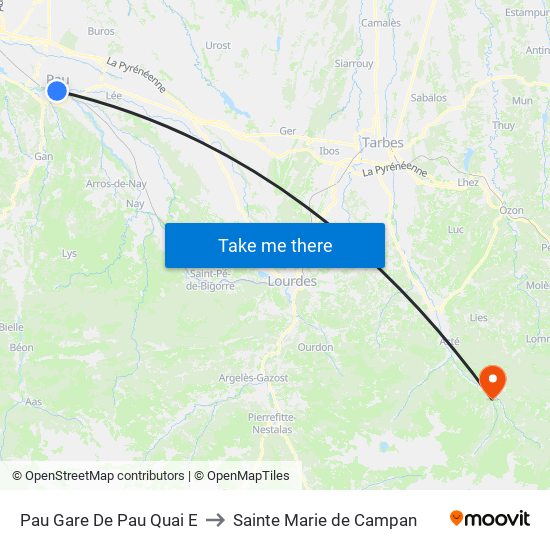 Pau Gare De Pau Quai E to Sainte Marie de Campan map