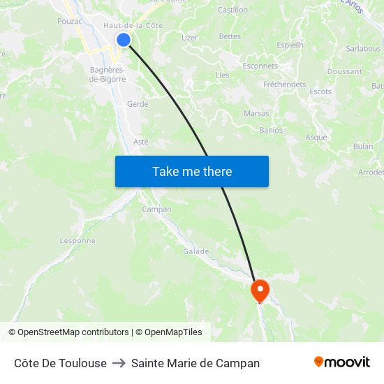 Côte De Toulouse to Sainte Marie de Campan map