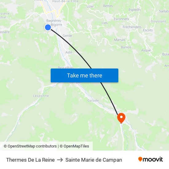 Thermes De La Reine to Sainte Marie de Campan map