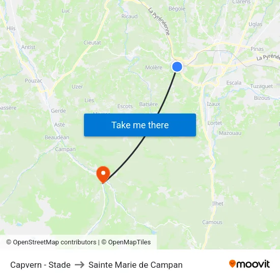 Capvern - Stade to Sainte Marie de Campan map