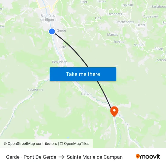 Gerde - Pont De Gerde to Sainte Marie de Campan map