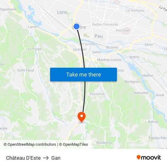 Château D'Este to Gan map