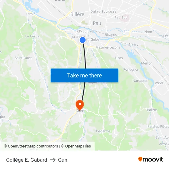 Collège E. Gabard to Gan map