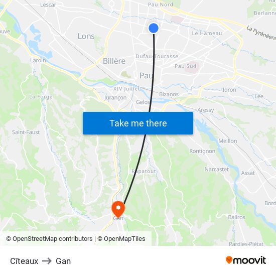 Cîteaux to Gan map