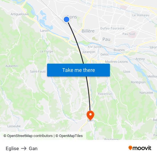Eglise to Gan map