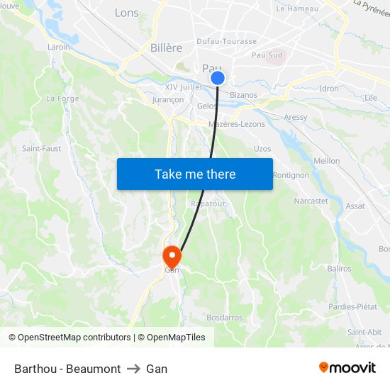 Barthou - Beaumont to Gan map