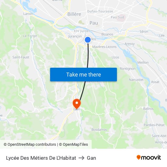 Lycée Des Métiers De L'Habitat to Gan map
