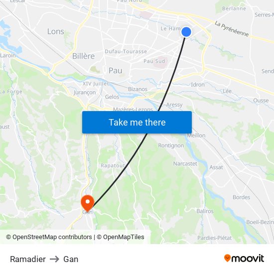 Ramadier to Gan map