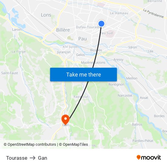 Tourasse to Gan map