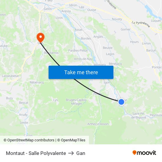 Montaut - Salle Polyvalente to Gan map