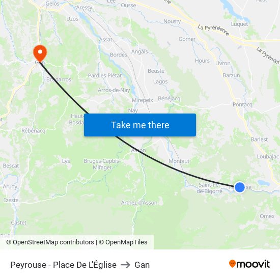 Peyrouse - Place De L'Église to Gan map