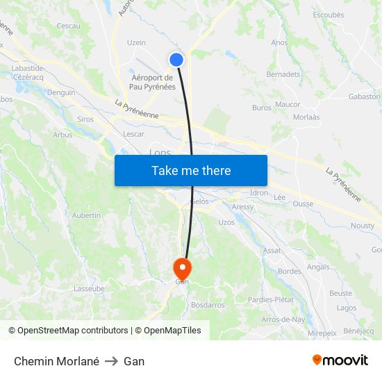 Chemin Morlané to Gan map