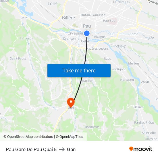 Pau Gare De Pau Quai E to Gan map