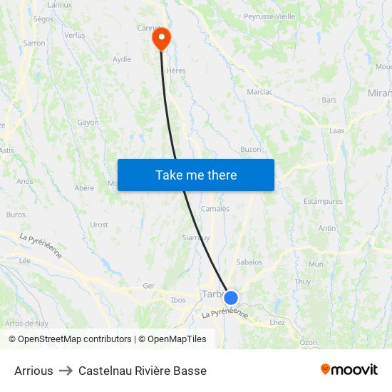 Arrious to Castelnau Rivière Basse map