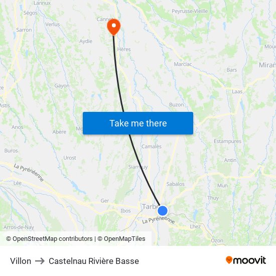 Villon to Castelnau Rivière Basse map