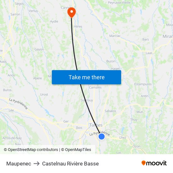 Maupenec to Castelnau Rivière Basse map