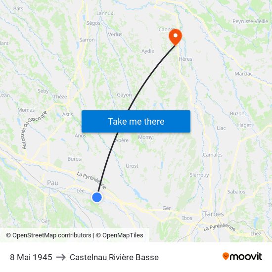 8 Mai 1945 to Castelnau Rivière Basse map