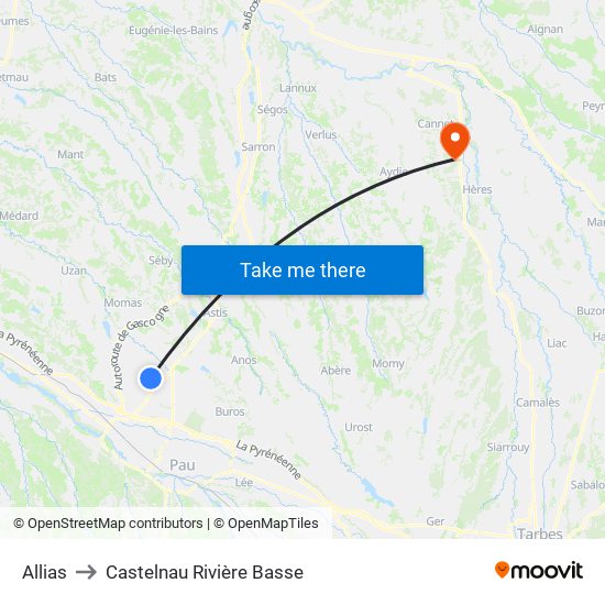 Allias to Castelnau Rivière Basse map