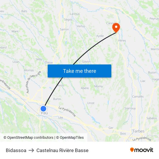 Bidassoa to Castelnau Rivière Basse map