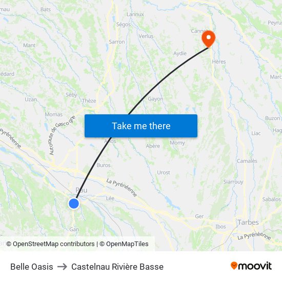 Belle Oasis to Castelnau Rivière Basse map