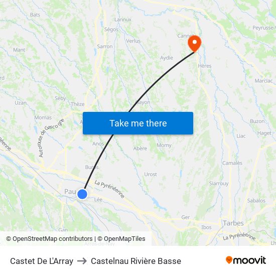 Castet De L'Array to Castelnau Rivière Basse map