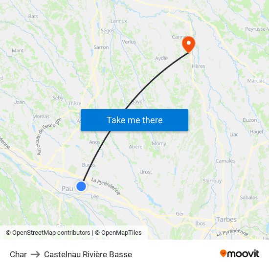 Char to Castelnau Rivière Basse map