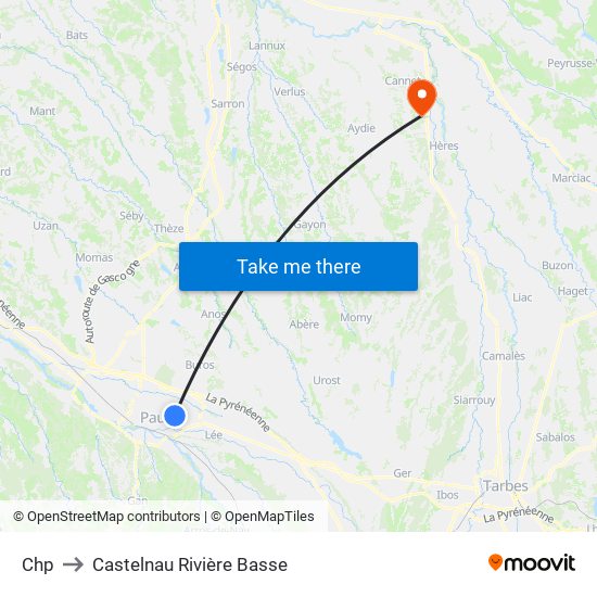 Chp to Castelnau Rivière Basse map