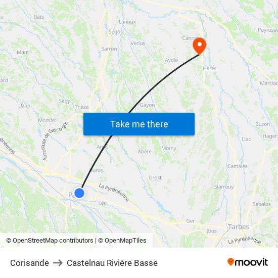 Corisande to Castelnau Rivière Basse map