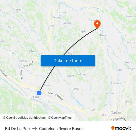 Bd De La Paix to Castelnau Rivière Basse map