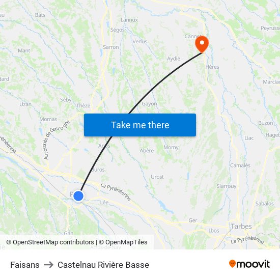 Faisans to Castelnau Rivière Basse map