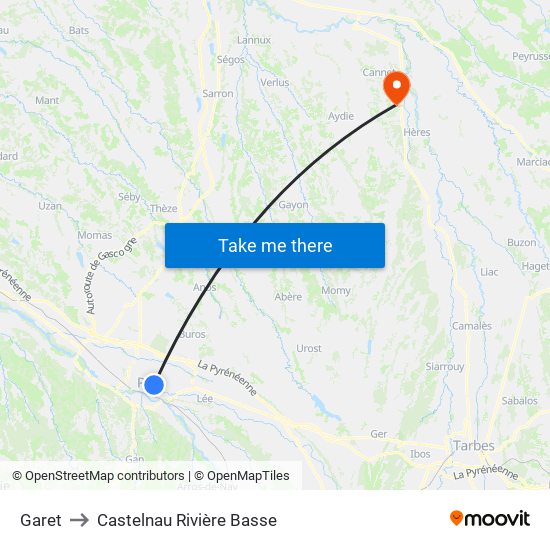 Garet to Castelnau Rivière Basse map