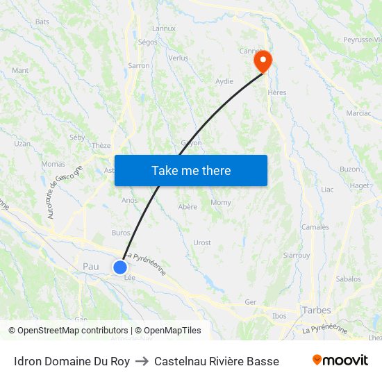 Idron Domaine Du Roy to Castelnau Rivière Basse map