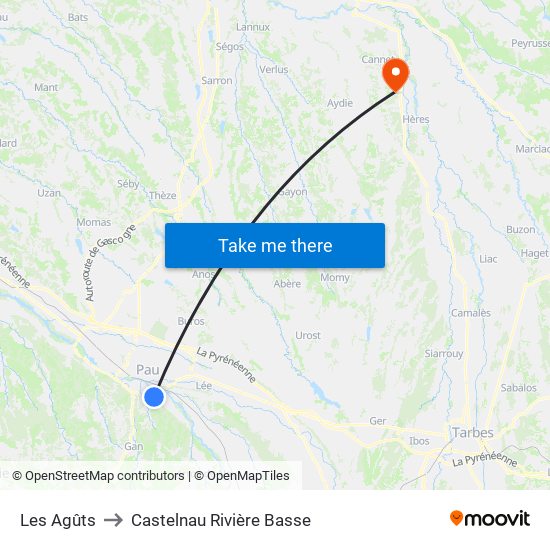 Les Agûts to Castelnau Rivière Basse map