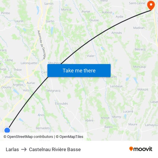 Larlas to Castelnau Rivière Basse map