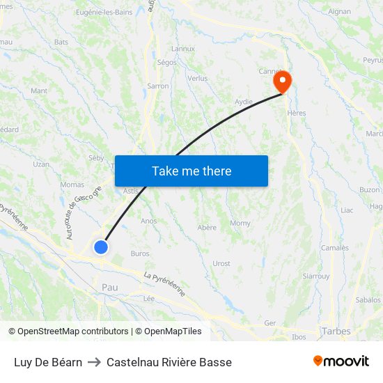 Luy De Béarn to Castelnau Rivière Basse map
