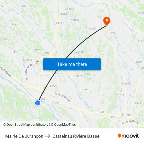 Mairie De Jurançon to Castelnau Rivière Basse map