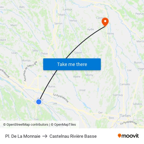 Pl. De La Monnaie to Castelnau Rivière Basse map