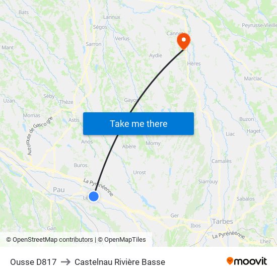 Ousse D817 to Castelnau Rivière Basse map