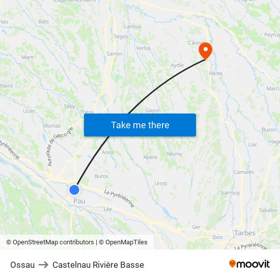 Ossau to Castelnau Rivière Basse map