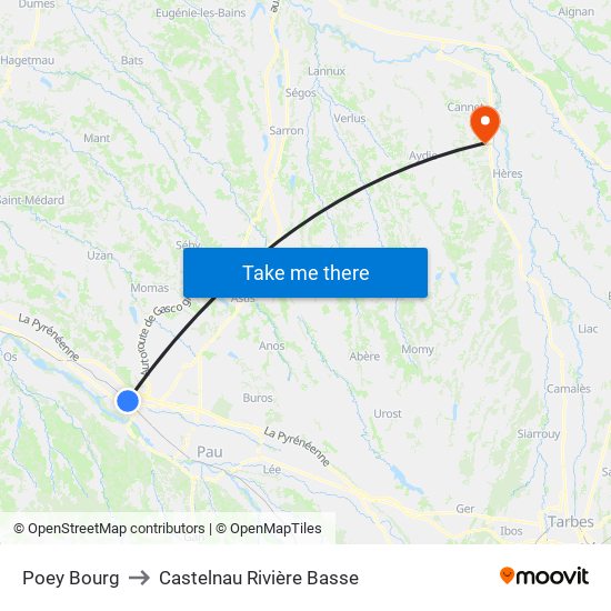 Poey Bourg to Castelnau Rivière Basse map