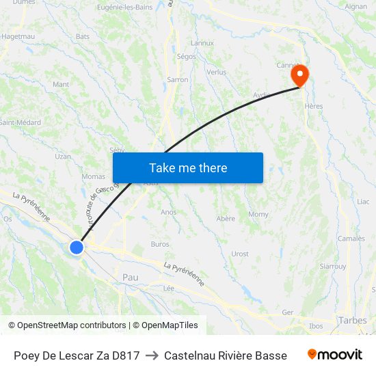 Poey De Lescar Za D817 to Castelnau Rivière Basse map