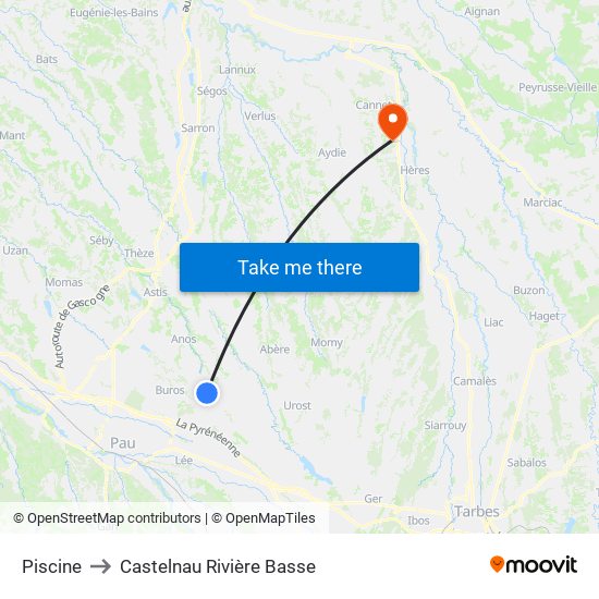 Piscine to Castelnau Rivière Basse map