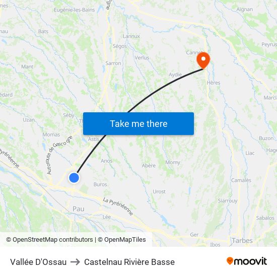 Vallée D'Ossau to Castelnau Rivière Basse map