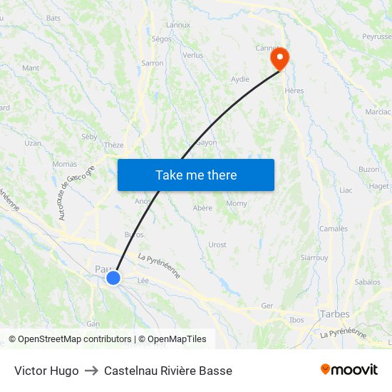 Victor Hugo to Castelnau Rivière Basse map