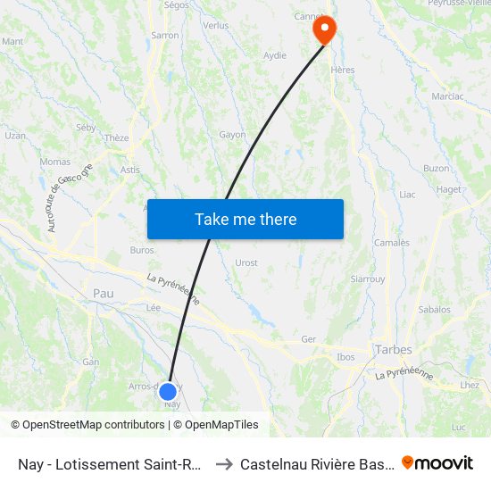 Nay - Lotissement Saint-Roch to Castelnau Rivière Basse map