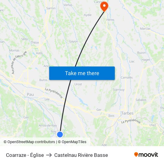 Coarraze - Église to Castelnau Rivière Basse map